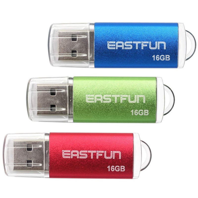 EASTFUN 3 Pack 16GB USB 2.0 Flash Drive Memory Stick Thumb Drive Thumb Stick Jump Drive Zip Drive Pen Drive,with LED Indicator,3 Pcs Colors:Red/Green/Blue - Image 1